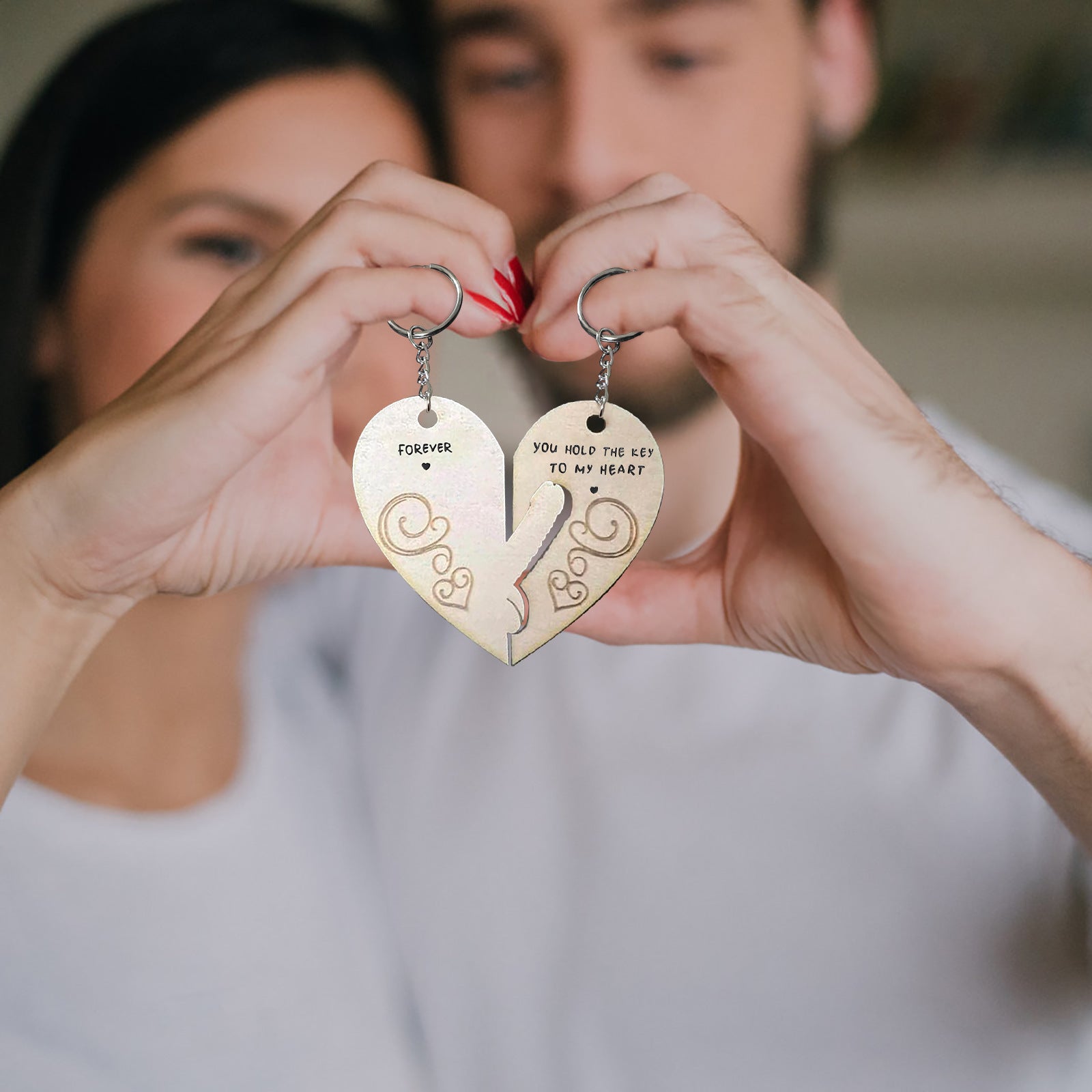 Wooden Love Couple Keychain