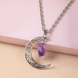 Purple Natural Stone Moon Necklaces