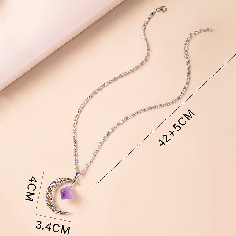 Purple Natural Stone Moon Necklaces