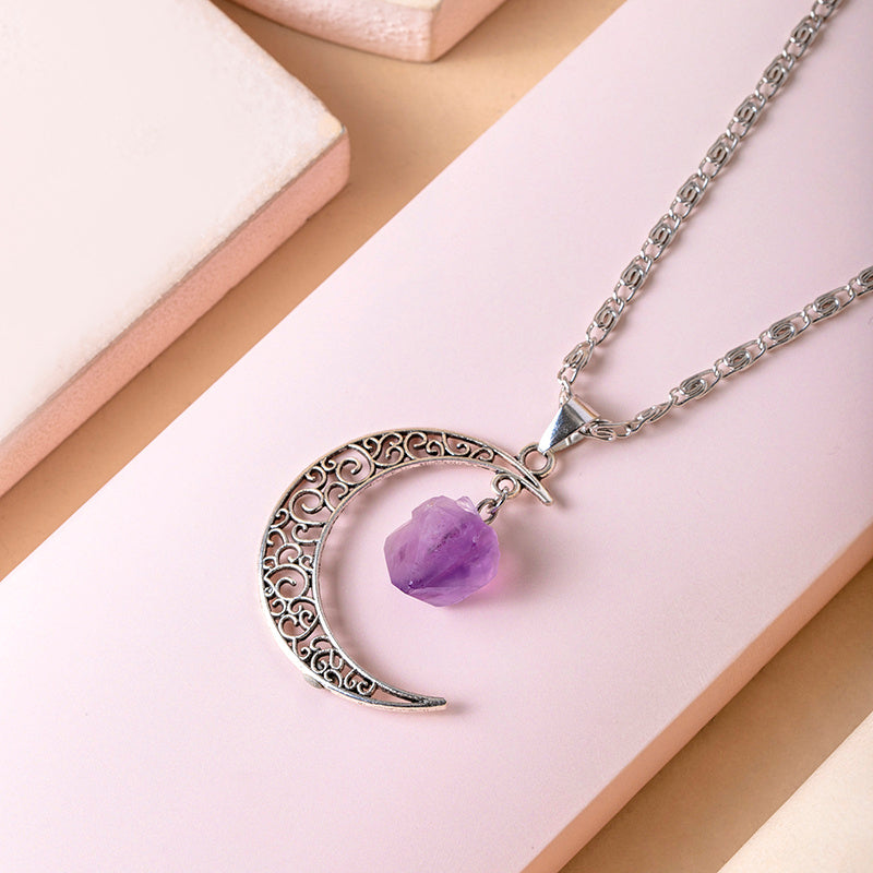 Purple Natural Stone Moon Necklaces