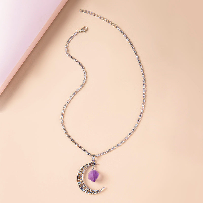 Purple Natural Stone Moon Necklaces